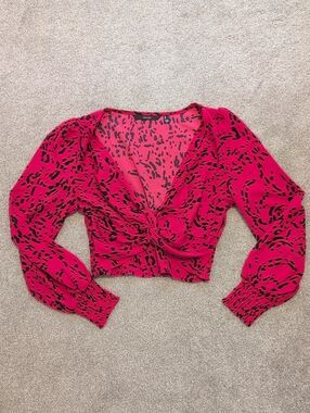 Vero Moda Hot Pink Twist-Front Leopard Crop Top
